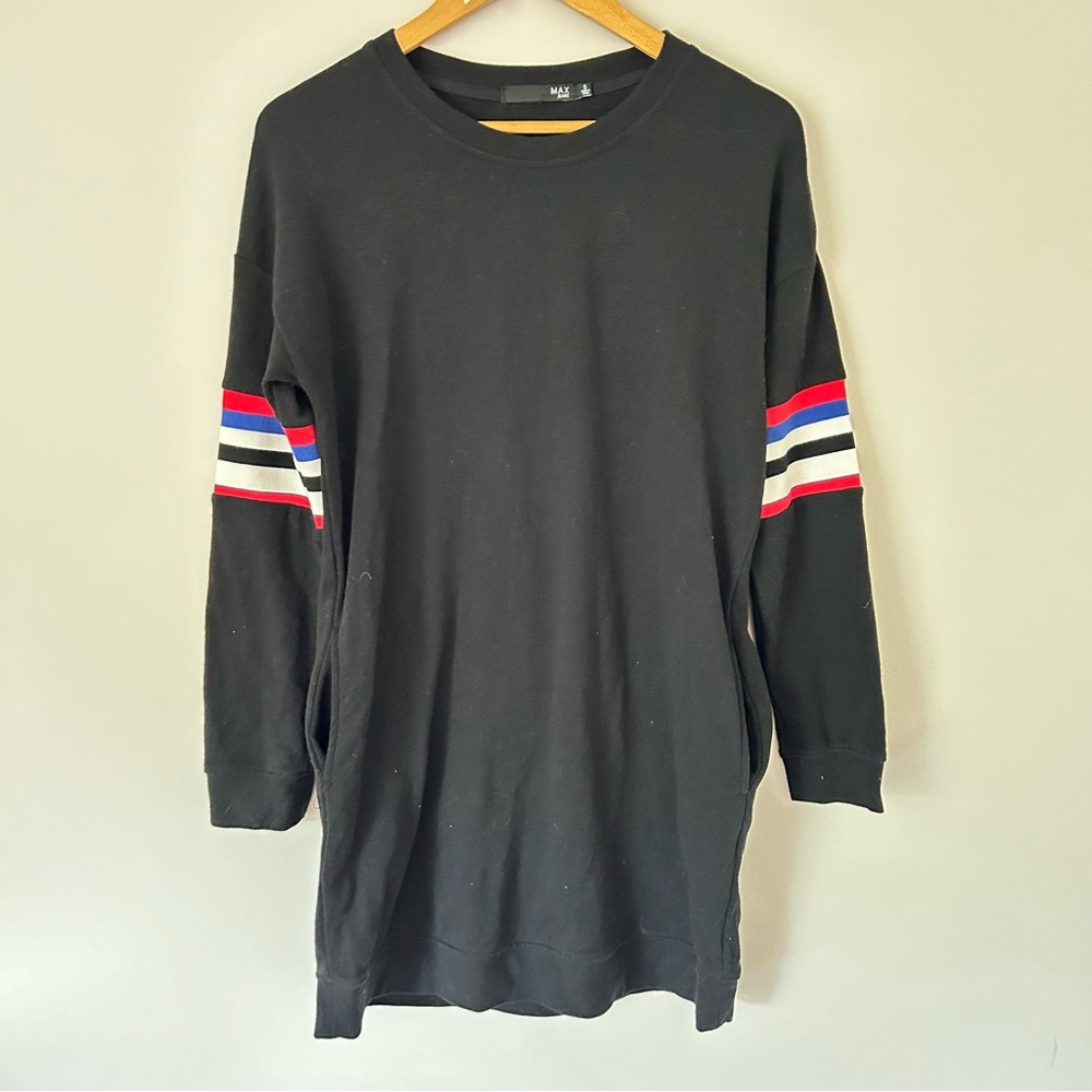 Max Jeans Black Varsity Long Sleeve Sweatshirt Dress